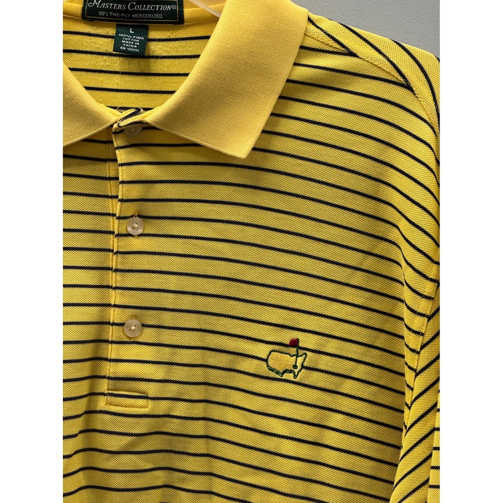 Masters Collection Polo Shirt Mens Large Yellow Striped Pima Cotton Golf